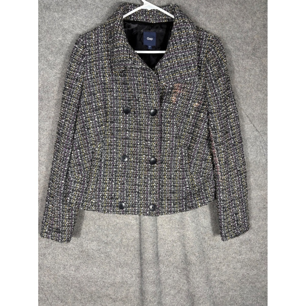 Gap Womens Small Multicolor Tweed Double‎ Breasted Jacket Cotton Blend HOL 10